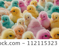 Abstract image of colorful fluffy chickens.Happy Easter theme. 112115323