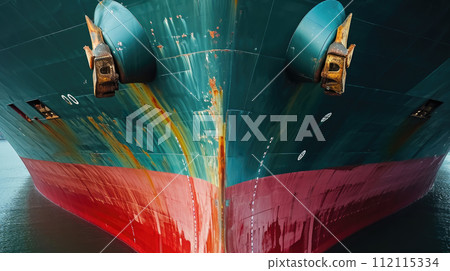 Close-up view of large merchant cargo ship Close-up view of large merchant cargo ship 112115334