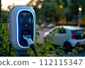 Public charging station for electric cars in a parking lot. 112115347