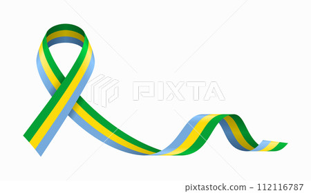 Gabon flag stripe ribbon wavy background layout. Vector illustration. 112116787