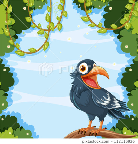 Cheerful Bird in a Lush Forest Cheerful Bird in a Lush Forest 112116926