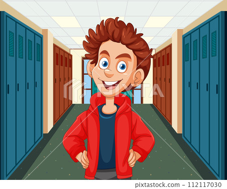 Happy Student in School Hallway 112117030