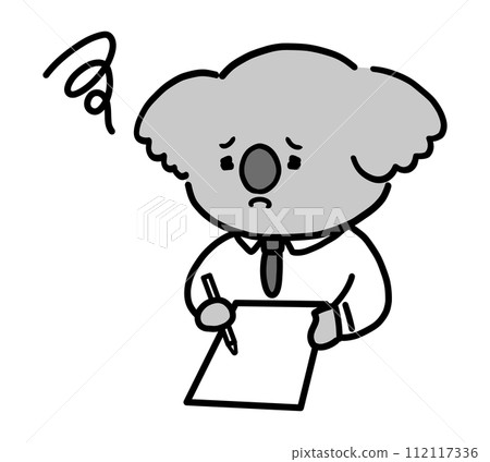 A cute koala character who is worried about documents A cute koala character who is worried about documents 112117336