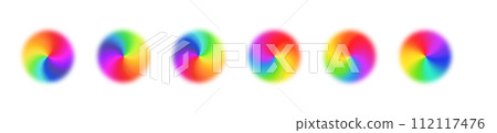 Radial gradient background, swirling with rainbow color spectrum in a circle. Vibrant design colorful swirls. Flat vector illustration isolated on white background. 112117476