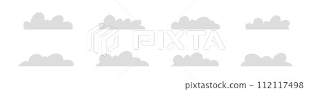 White cartoon cloud icon on background, for sky-themed graphics. Flat vector illustration isolated on white background. 112117498