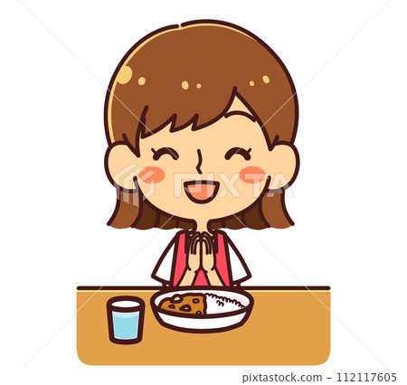 Girl making itadakimasu curry illustration material Girl making itadakimasu curry illustration material 112117605