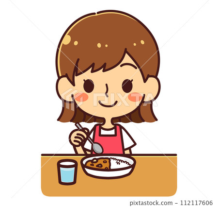 Girl eating curry illustration material Girl eating curry illustration material 112117606
