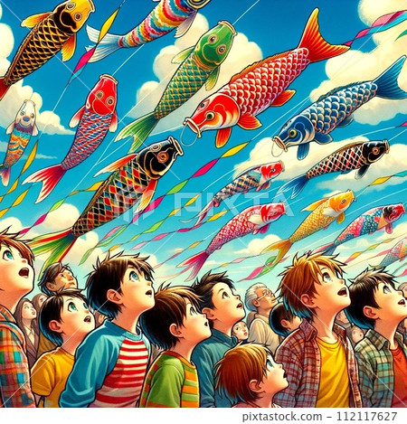 Children are moved by looking at carp streamers 112117627