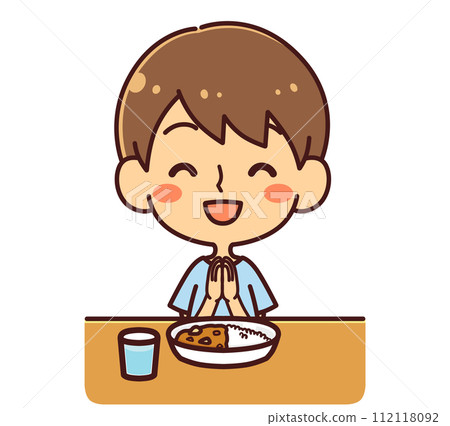 微笑著做itadaki的男孩咖哩插畫素材 微笑著做itadaki的男孩咖哩插畫素材 112118092