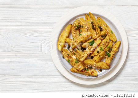 greek lemon potatoes with garlic, cheese, capers 112118138