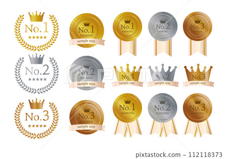 一組獎牌和淺粉色絲帶，可用於排名等。 112118373