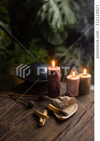 sandalwood for relaxation and meditation, meditation concept 112118821