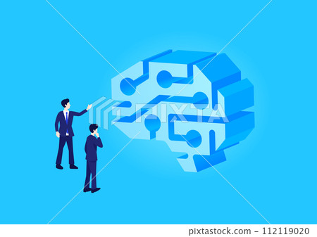 Businessman thinking about introducing AI to business 112119020