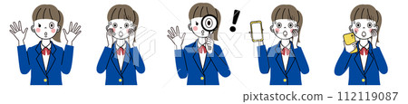 一個表情驚訝的女高中生 - 各種表情的插圖集 一個表情驚訝的女高中生 - 各種表情的插圖集 112119087