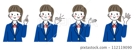 Upper body illustration set of high school girls smiling and making various expressions Upper body illustration set of high school girls smiling and making various expressions 112119090