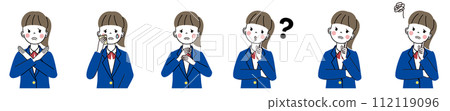 Upper body illustration set of high school girls with negative expressions Upper body illustration set of high school girls with negative expressions 112119096