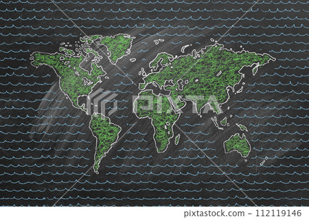 World map in chalk on blackboard World map in chalk on blackboard 112119146