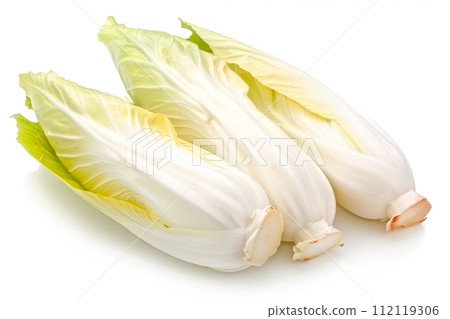 Endive lettuce isolated on white background. Fresh green salad leaves from garden 112119306