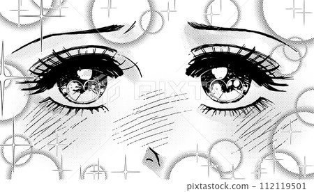 Retro girl manga style illustration - passionate eyes of a maiden in love 112119501