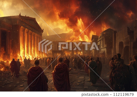 Pompeii tragedy: a haunting portrayal of the volcanic eruption's chaos, horror, and the people's plight, capturing the devastation and human tragedy in the ancient city's ruins Pompeii tragedy: a haunting portrayal of the volcanic eruption's chaos, horror, and the people's plight, capturing the devastation and human tragedy in the ancient city's ruins 112119679