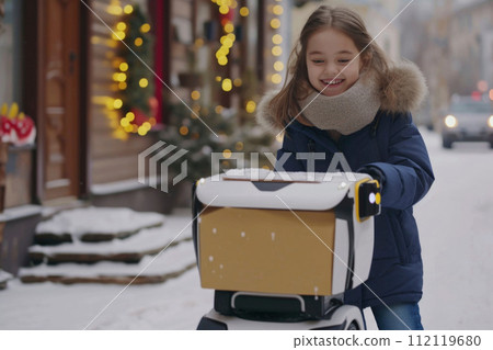 Mini delivery robot: a compact marvel of technological innovation, revolutionizing logistics last-mile delivery with efficiency, convenience, autonomous mobility for a smarter and streamlined future 112119680