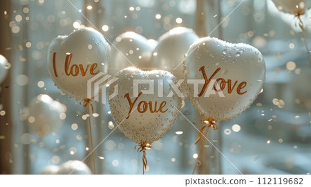 Expressive love: a charming greeting card adorned with heart-shaped balloons and the heartfelt text i love you, a perfect token for a loved one, celebrating affection and romance on Valentine's Day. Expressive love: a charming greeting card adorned with heart-shaped balloons and the heartfelt text i love you, a perfect token for a loved one, celebrating affection and romance on Valentine's Day. 112119682
