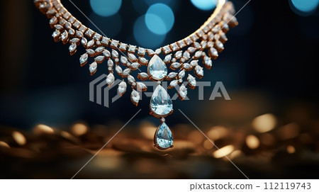 Jewel necklace, jouvillerie, neck ornament, costume jewelry , luxury luggage object, luxe gift . 112119743