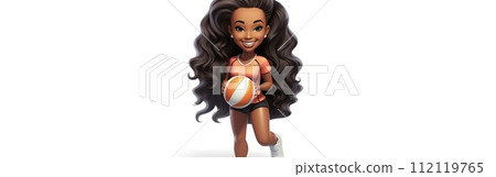 Cartoon character in style, banner copy space background, Cute animated figure standing with a ball playing a sports game volleyball 112119765