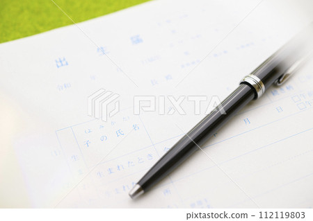 Birth registration (focus on the letters of the child's name) 112119803
