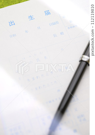 Birth registration (focus on the letters on the birth registration) 112119810