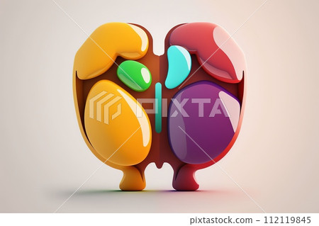 Liver. Cute cartoon healthy human anatomy internal organ character set with brain lung intestine heart kidney liver and stomach mascots. parts of living body organs in animated form. Liver. Cute cartoon healthy human anatomy internal organ character set with brain lung intestine heart kidney liver and stomach mascots. parts of living body organs in animated form. 112119845