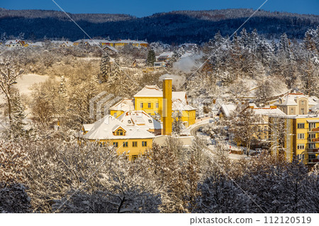 View of Cesky Krumlov in winter, Czech Republic. 112120519