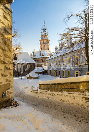 View of Cesky Krumlov in winter, Czech Republic. 112120533