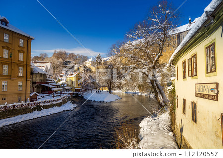 View of Cesky Krumlov in winter, Czech Republic. 112120557