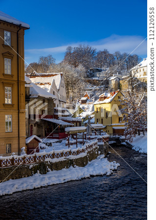 View of Cesky Krumlov in winter, Czech Republic. 112120558