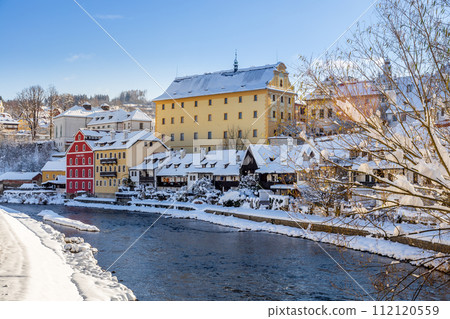 View of Cesky Krumlov in winter, Czech Republic. 112120559