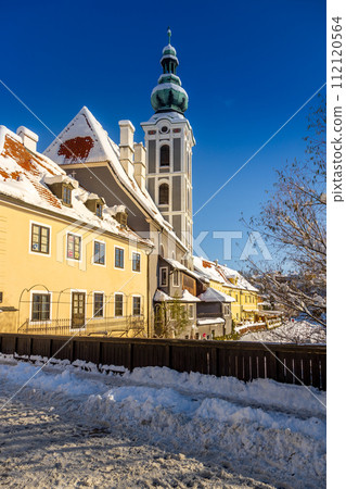 View of Cesky Krumlov in winter, Czech Republic. 112120564