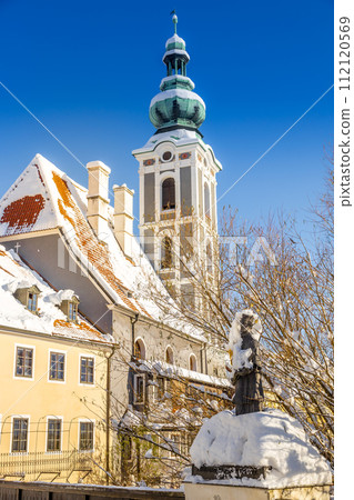 View of Cesky Krumlov in winter, Czech Republic. 112120569