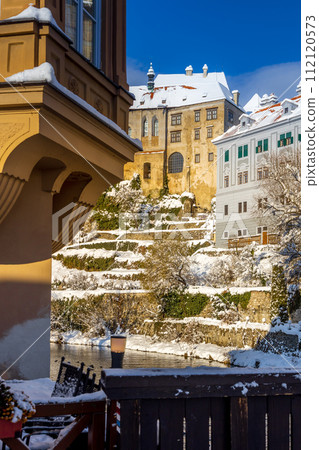 View of Cesky Krumlov in winter, Czech Republic. 112120573