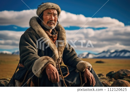 Tatar Mongols: nomadic warriors and conquerors, cultural legacy, military prowess, Eurasian steppes strength, traditional attire, resilience and the spirit of the historic nomadic lifestyle. 112120625
