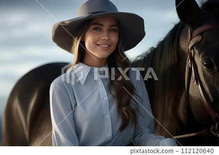 Elegant beauty of a cowgirl: grace meets grit, prairie echoes with the allure of a free-spirited, beautiful woman serene charm of a pretty girl, portrait of grace. Elegant beauty of a cowgirl: grace meets grit, prairie echoes with the allure of a free-spirited, beautiful woman serene charm of a pretty girl, portrait of grace. 112120640