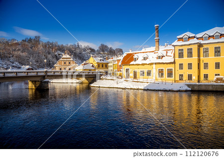View of Cesky Krumlov in winter, Czech Republic. 112120676