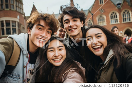 Global smiles: capturing joy in group selfies of cheerful and happy young people diverse nationalities, celebrating unity, friendship, cultural harmony in shared moments of happiness and togetherness. Global smiles: capturing joy in group selfies of cheerful and happy young people diverse nationalities, celebrating unity, friendship, cultural harmony in shared moments of happiness and togetherness. 112120816