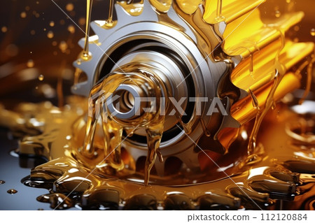 Motor oil in the mechanism of a car engine: care for durability and efficiency. car engine with lubricant oil on repairing. Concept of lubricate motor oil 112120884
