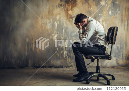 AI-generated content. Businessman seated in his chair in frustration and stress 112120935