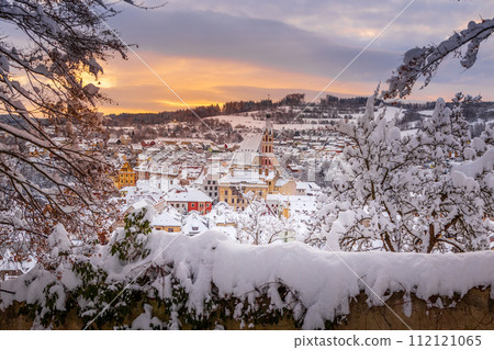 View of Cesky Krumlov in winter, Czech Republic. View of Cesky Krumlov in winter, Czech Republic. 112121065