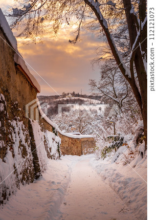 View of Cesky Krumlov in winter, Czech Republic. 112121073