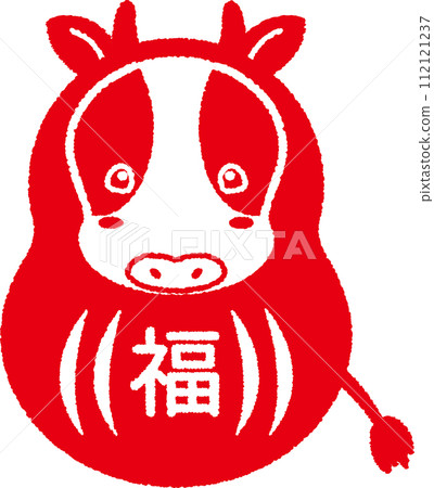 牛年生肖達摩郵票風格插畫 牛年生肖達摩郵票風格插畫 112121237