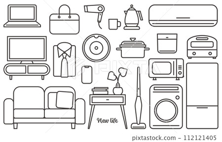 New life furniture home appliance illustration material set vector white background simple New life furniture home appliance illustration material set vector white background simple 112121405