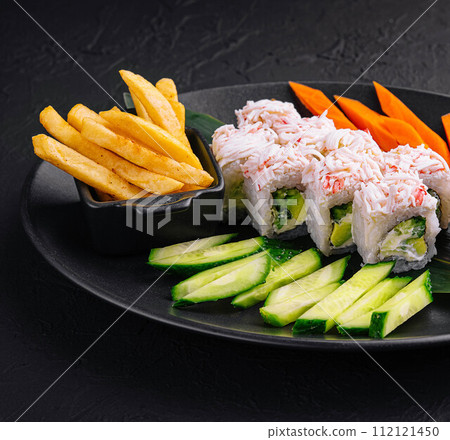 sushi rolls with crab sticks and cucumbers sushi rolls with crab sticks and cucumbers 112121450